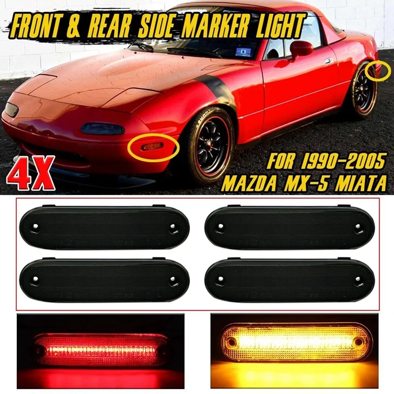 

4X LED Side Marker Light Smoked Lens Front Rear Turn Signal Lights Blinker Lamp for MAZDA MX-5 MX5 MIATA 1990-2005