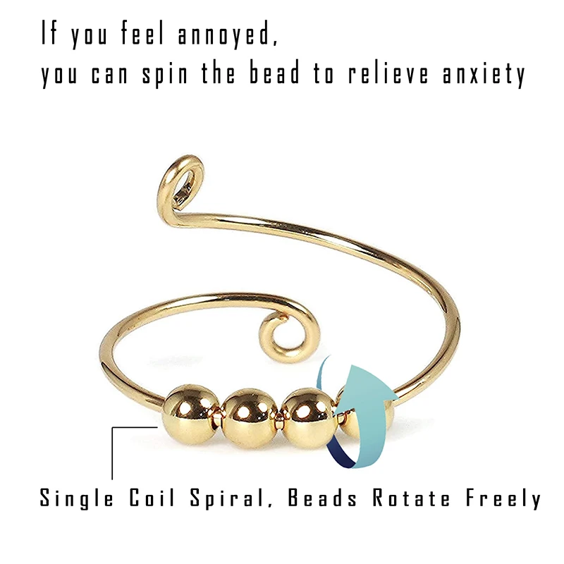 

Fidget Beads Rings Rotate Freely Anti Stress Anxiety Ring for Women Girl Single Coil Antistress Spiral Beads Rotate Toy Jewlery