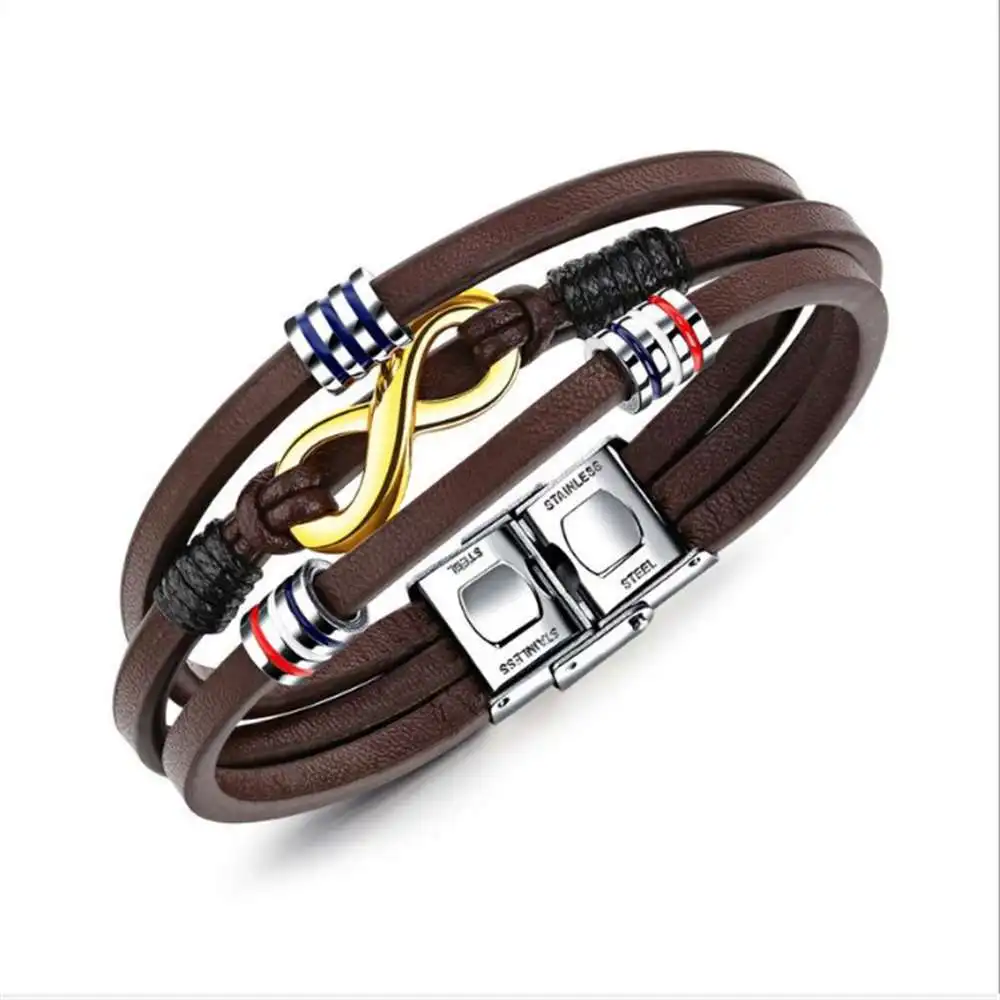 

Men Jewelry Multilayer braiding Leather Retro brown bracelet bangle so156