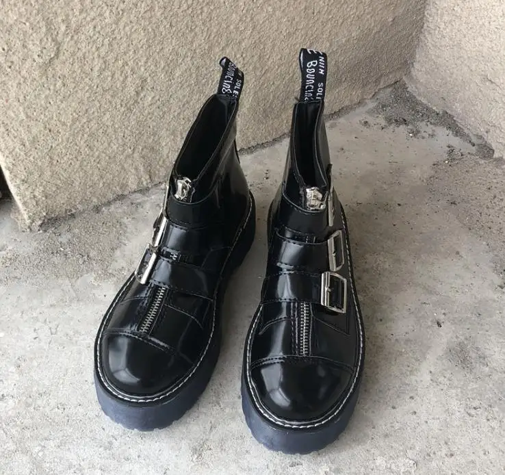 Женские ботильоны в британском стиле ботинки до щиколотки панк на платформе и