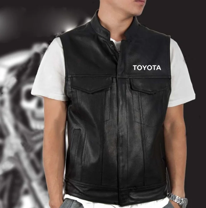 

2020 NEW Motorcycle Leather Vest Men RENAULT Spring New Fashion Punk Sleeveless Jacket V Neck Plus Size Waistcoats