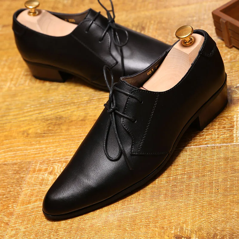 

New Leather Shoes Breathable Pointed Toe Men Dress Shoes Business Korea Lace Up Men Formal Shoes Oxfords Shoes For Men Wedding