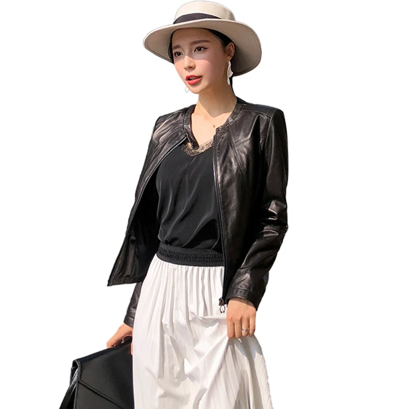Женская кожаная куртка из 2020 натуральной овечьей кожи короткая приталенная