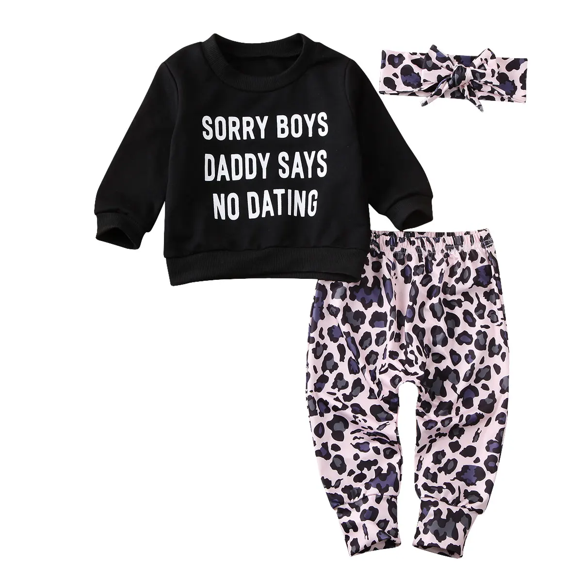 

3Pcs Baby Kids Girls Sets Long Sleeve O Neck Letter Print Sweatshirts Leopard Pants Headband Children Toddler Autumn Outfit 0-4Y