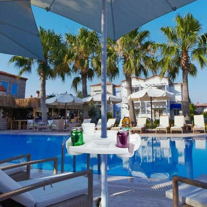 Пляжный круглый пластиковый столик-зонт с подносом и подстаканником для закусок