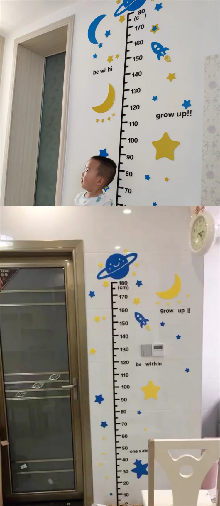 3d стикер на стену для детской комнаты, мультяшная луна, звезда, измерение высоты, стикер на стену s, сделай сам, диаграмма роста ребенка, линейка, акриловые наклейки, Настенный декор