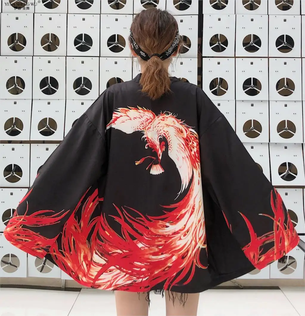

Yukata Women Japanese Kimono Cardigan Dragon Printed Long Sleeve Shirt Casual Kimonos Femme Kawaii Asian Kimono Cosplay Costumes
