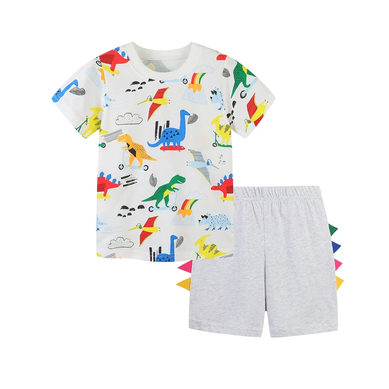 

AOSTA BETTY Boys Shorts and T-shirt Pants Dinosaur Print Knitting Children Suits Cotton Casual Summer Kids Cothes 2-7Years
