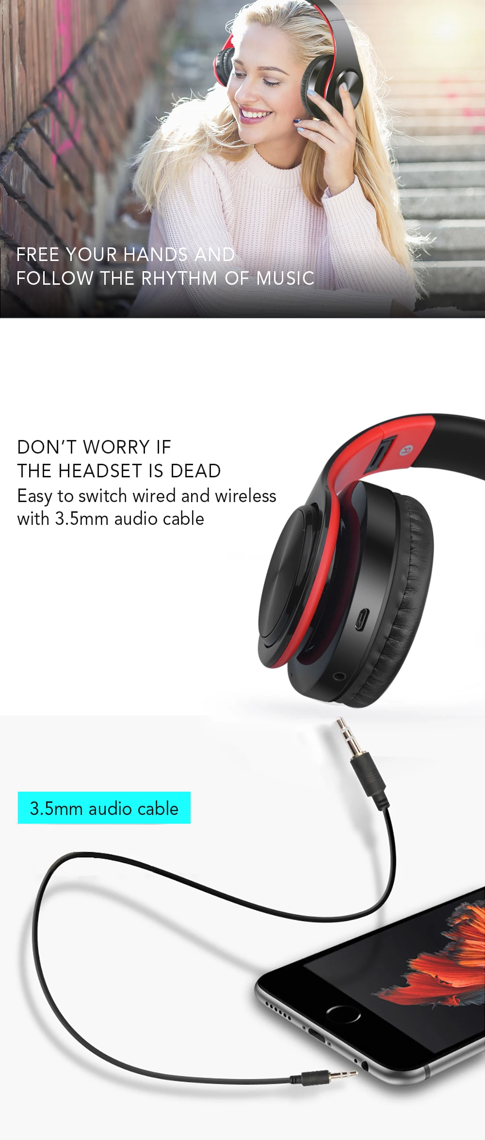 Bluetooth гарнитура беспроводная гарнитура поддерживает TF карту мобильный компьютер планшет тяжелый бас складной портативный регулируемый