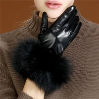 ladies winter sheepskin gloves women fox fur real leather windbreak warm thicken luxury mittens touch screen wool fashion gloves