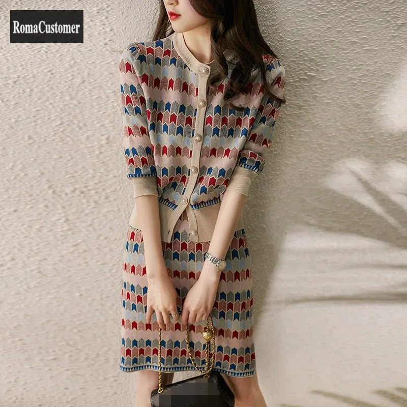 

Женский костюм из двух предметов с винтажным принтом, Элегантная блузка в Корейском стиле разных цветов, модная юбка с высокой талией, женск...