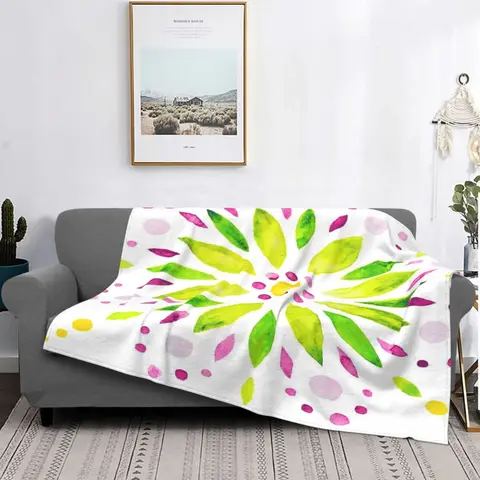 Manta de flores de Mandala rosa y verde Boho, colcha para cama a cuadros, toalla de playa, Sudadera con капуcha, manta, colcha