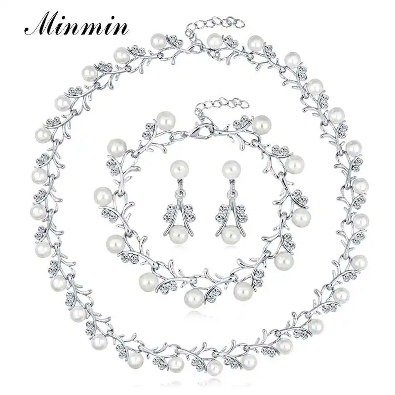 Элегантный свадебный комплект ювелирных изделий Minmin с искусственным жемчугом и