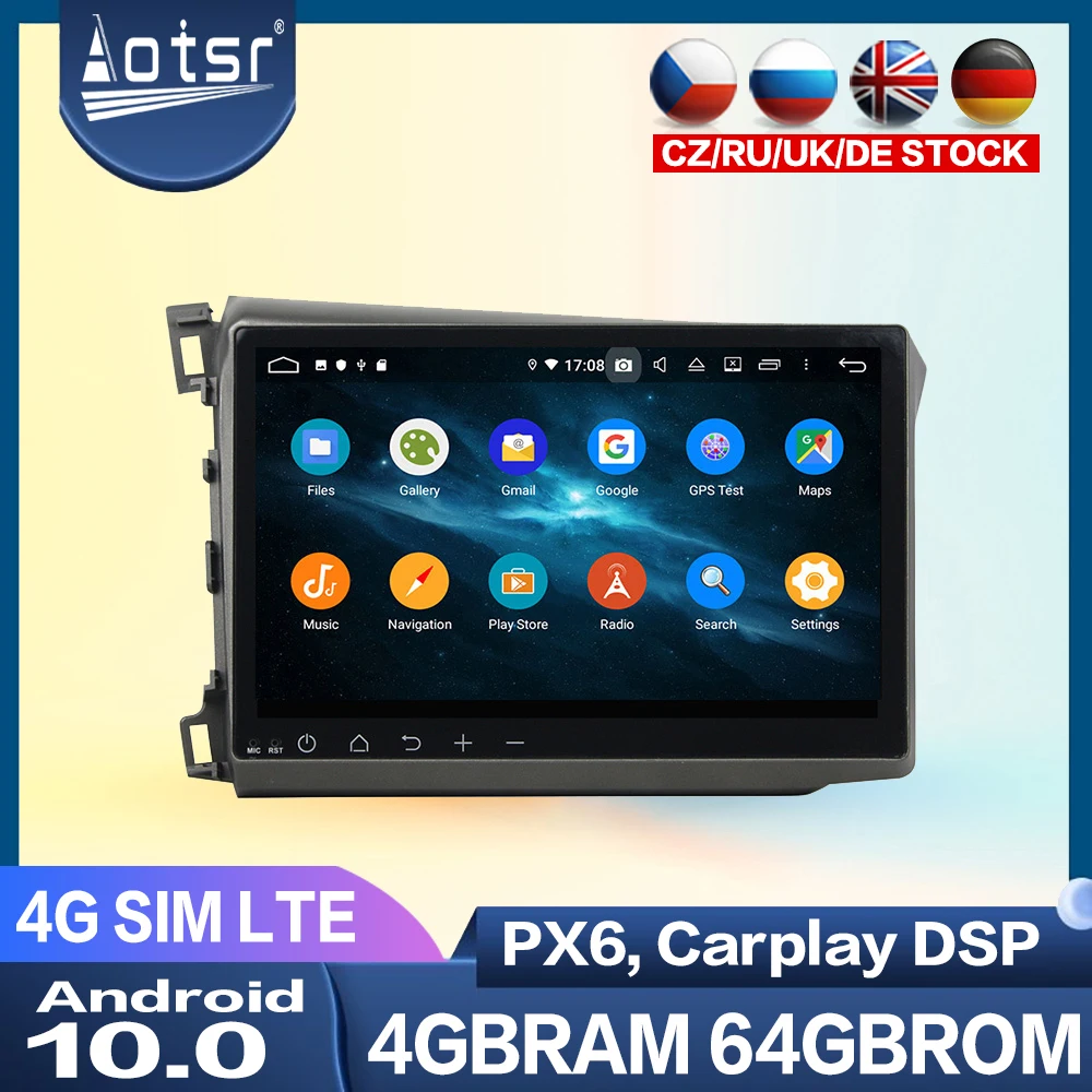 

Автомобильный gps-навигация, dvd-плеер для Honda Civic 2011-2015 Android мультимедиа плеер магнитола Регистраторы PX6 стерео головное устройство DSP