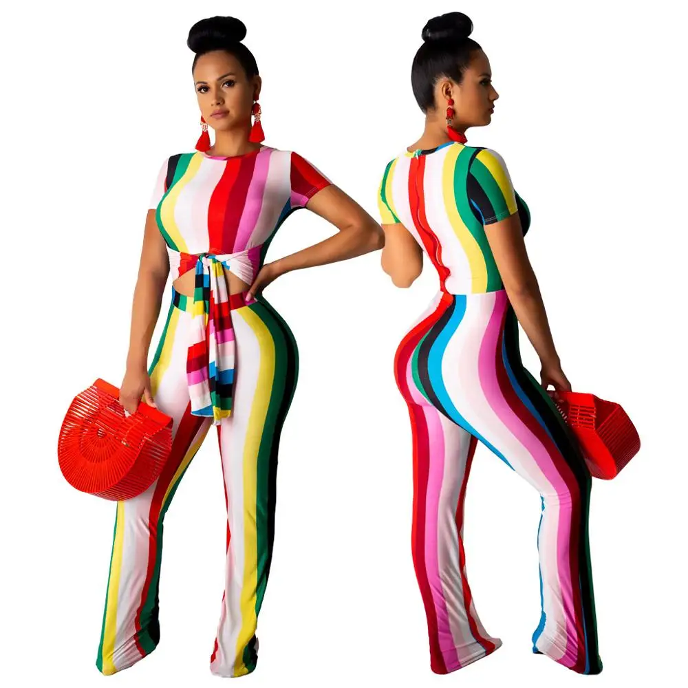 Adogirl комплект из двух предметов в радужную полоску с коротким рукавом женские
