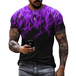 Imported Colorful Flame Graphic 3D Print Men's T-shirts Summer O-Neck Short Sleeve Street Trendy Oversized T 