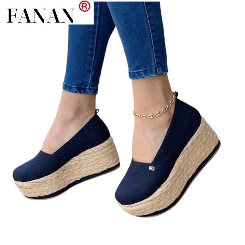 

Women Flat Platform Vulcanized Shoes Canvas Hemp Bottom Ladies Shoes Women Slip-On Casual Footwear 2021 Female Autumn New