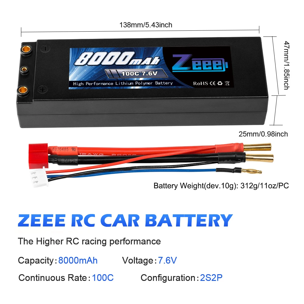Zeee 7,6 V 8000mAh 100C Lipo аккумулятор жесткий чехол RC автомобильное зарядное устройство с 4 мм штепсельной вилкой RC Lipo батарея для грузовика багги