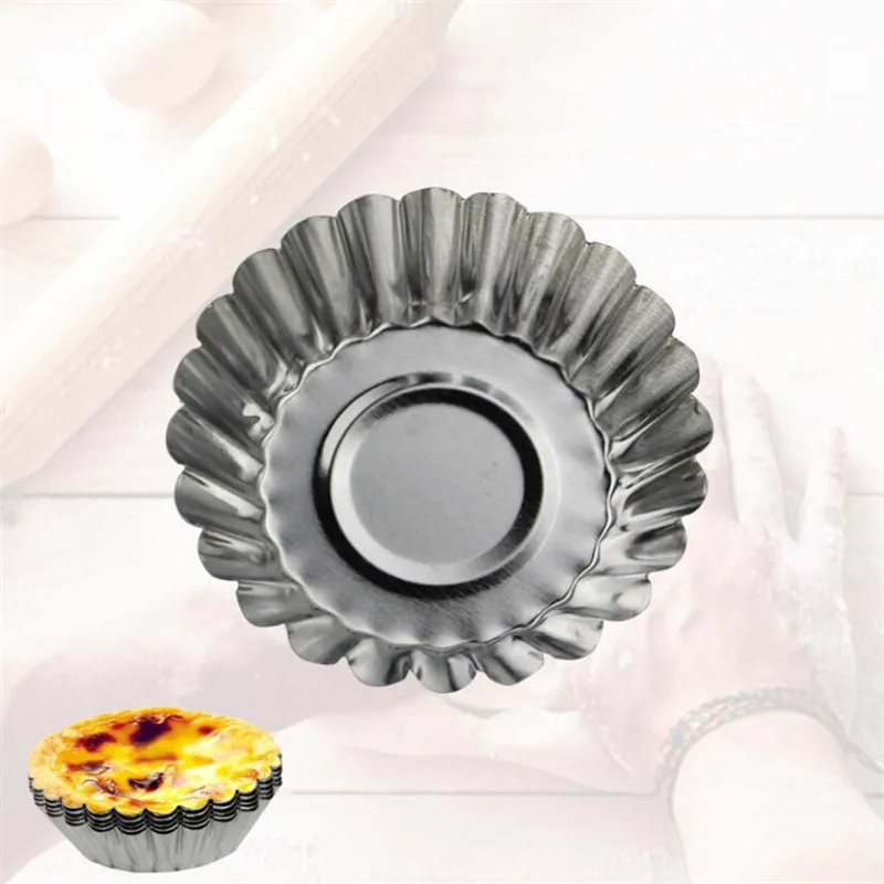 

6/10pcs Nonstick Ripple Aluminum Alloy Egg Tart Mold Flower Shape Reusable Cupcake and Muffin Baking Cup Tartlets Pans