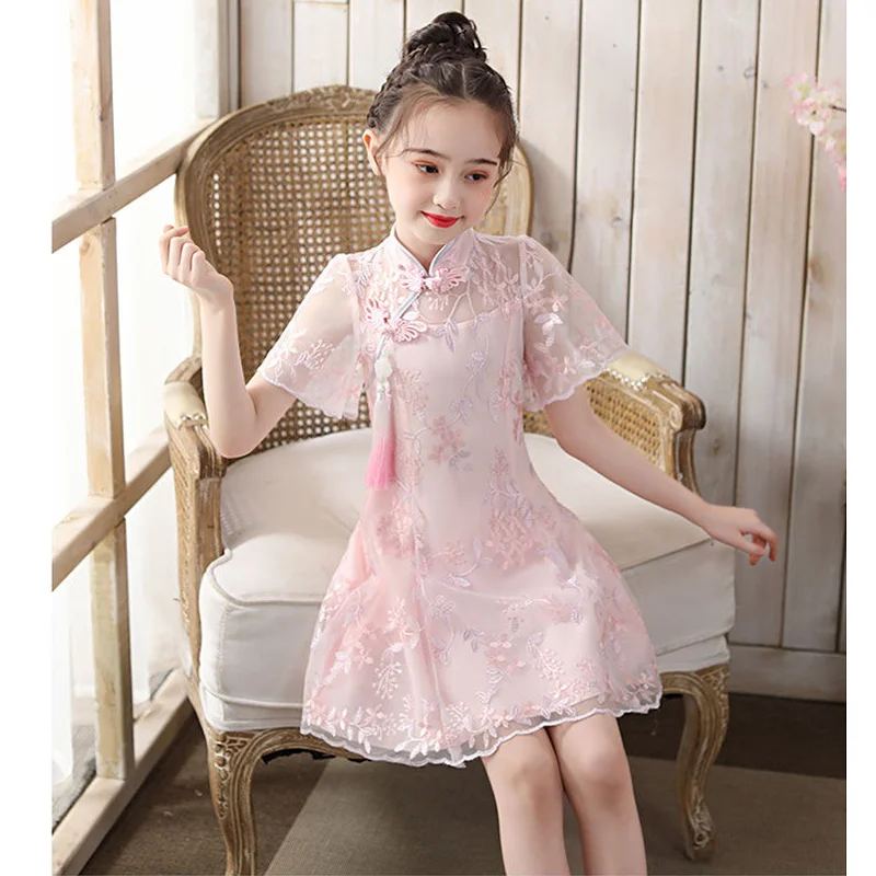 Китайское платье для маленьких девочек популярное Ципао розового цвета