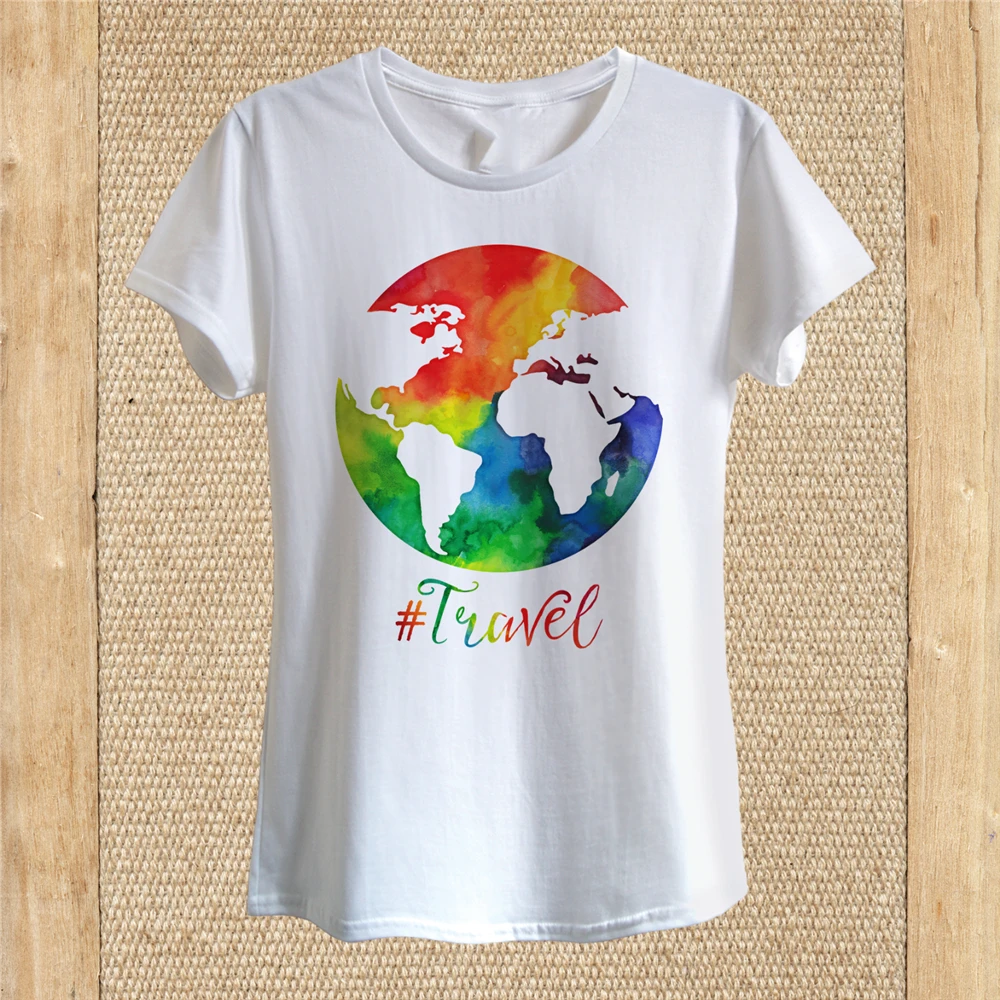 # Путешествия Искусство Футболка дизайн мир Happy Planet летние каникулы Унисекс