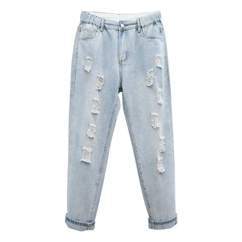 

Vintage Jeans Women With High Waist Loose Elastic Denim Harem Pants Female Casual Streetwear Plus Size Mom Jeans Trousers Q3380