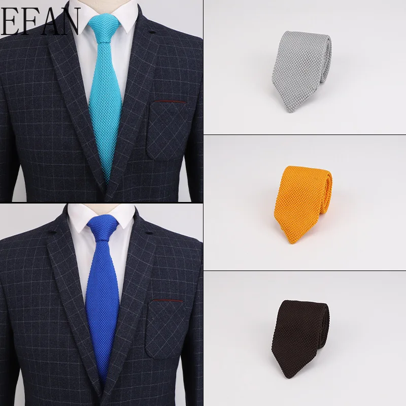 7 см Модный мужской однотонный красочный Вязаный Галстук для мальчиков вязаный