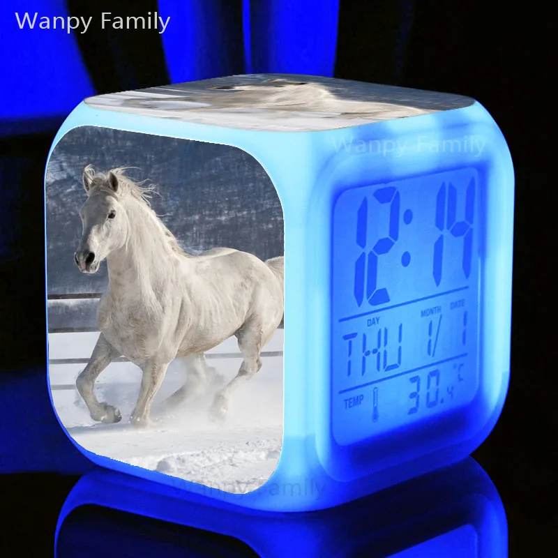 2022 New Snow Horse Alarm Clock 7 Color Glowing LED Digital Children Room Wake-Up Table Kids Birthday Gifts | Дом и сад