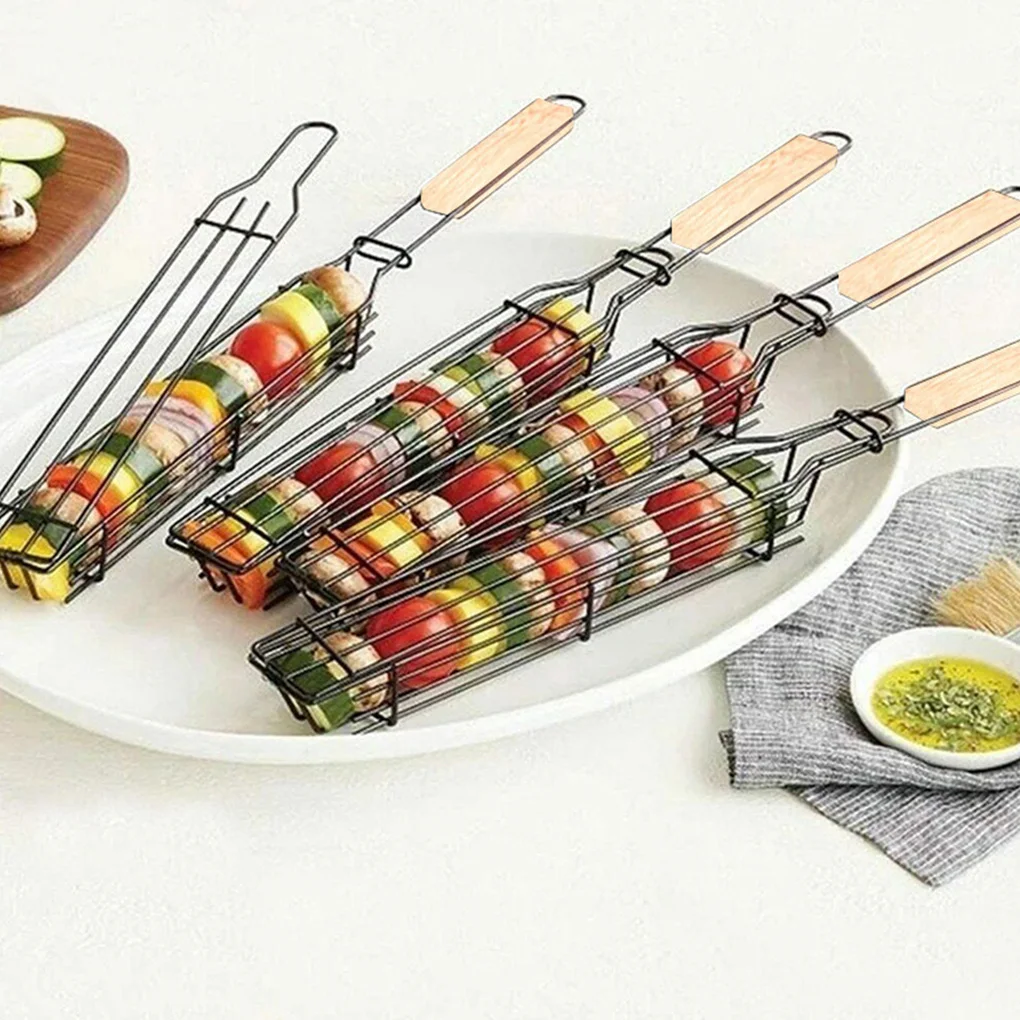 1/2pcs Portable BBQ Grilling Basket Stainless Steel Nonstick Barbecue Grill Tools Mesh Kitchen Outdoor |