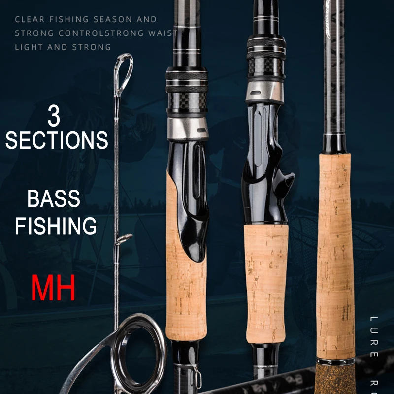 3 Sections Portable Carbon Fishing Lrue Rod Spinning Casting Rod Pole 2.58/2.88/3.0m MH Bass Fishing Rod Bait Weight 7-28g