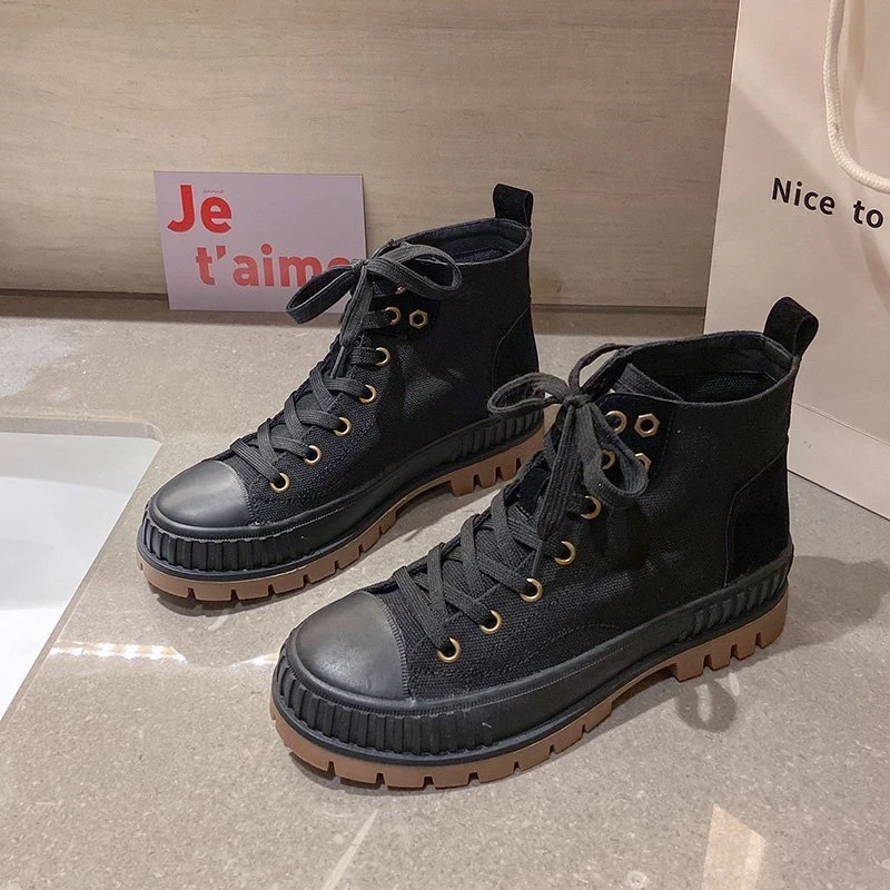 Модная высокая парусиновая обувь Кроссовки на массивной платформе Дизайнерская