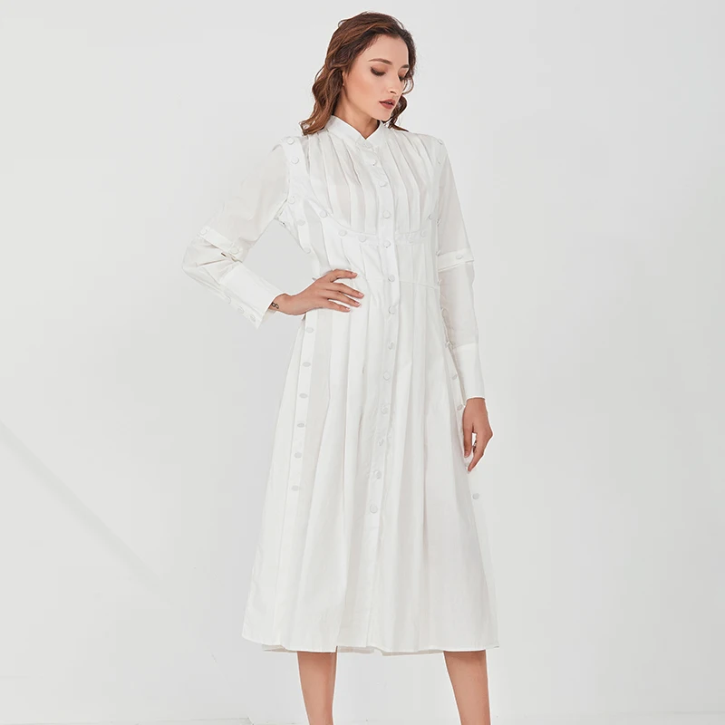 Женское миди-платье TWOTWIN белое элегантное платье составного кроя с круглым