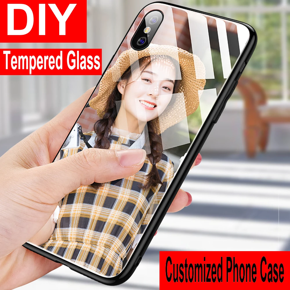 Чехол из закаленного стекла на заказ для iPhone 11 Pro 8 7 6s 6 X Plus XS XR MAX SE 2020 DIY Galaxy S10 S9 S8 Note