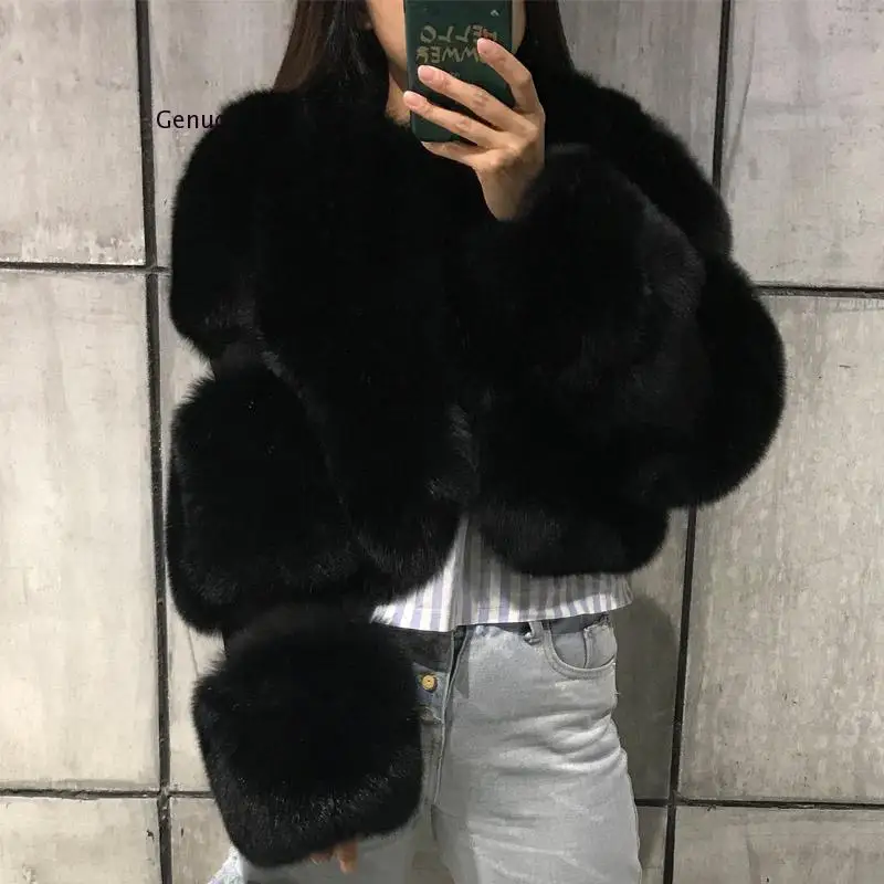 

Plus Size Fluffy Overcoat New Imitation Leather Fox Fur Jacket Short Women Winter Outwear Thick Warm Faux Fox Fur Coats