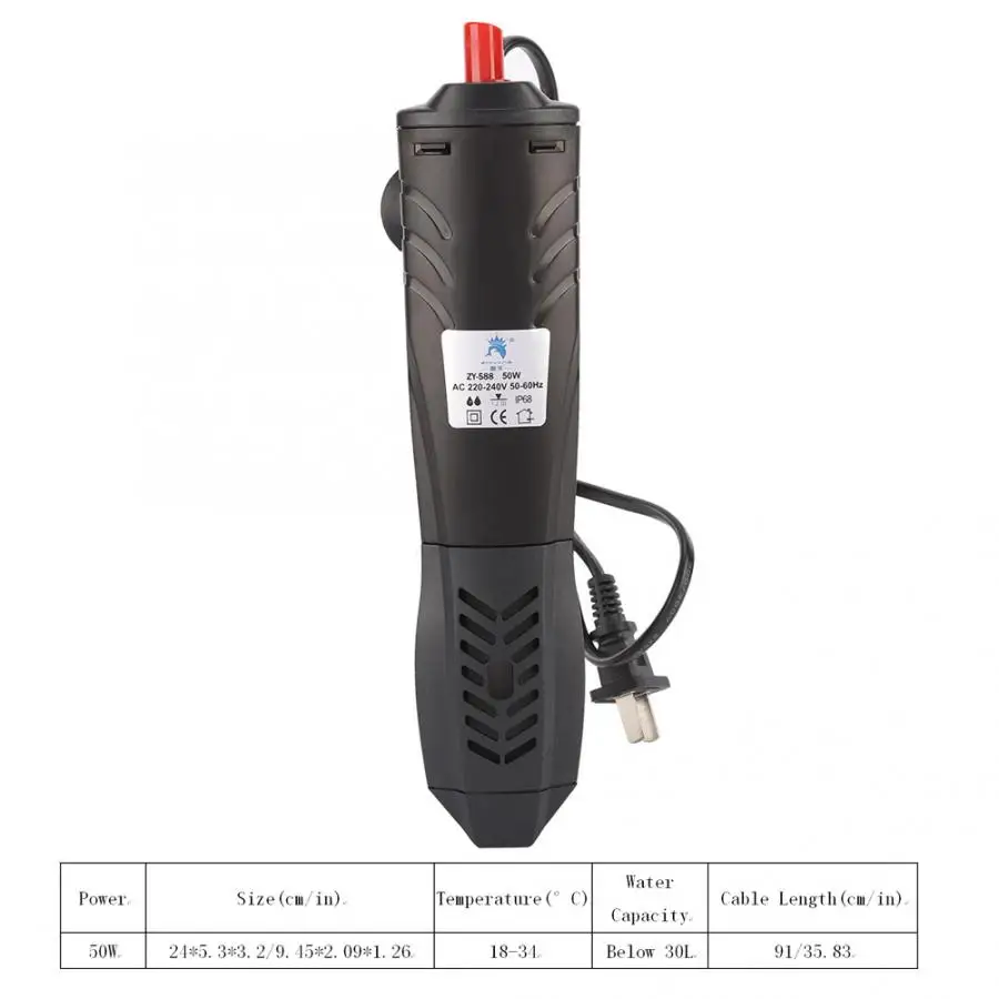 CN Plug 50W Нагревательный стержень для аквариума, мини погружной нагреватель аквариума, нагревательный стержень для аквариума, регулировка температуры 220-240 В - Цвет: CN Plug 50W