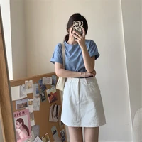 summer new style short sleeved pure cotton t shirt womens summer solid color inner bottoming shirt wild candy color large size