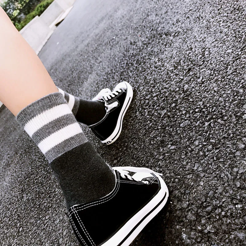 Woman Solid Striped Cotton Socks Girls Stripes White Sport Socks Warm Winter Short Sock Grey Ankle Socks Crew Socks 5 Pairs/ lot