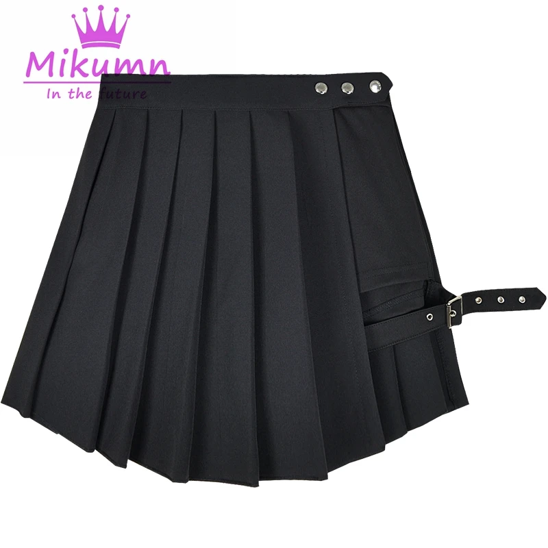Юбка женская плиссированная с высокой талией готическая Черная короткая шортами