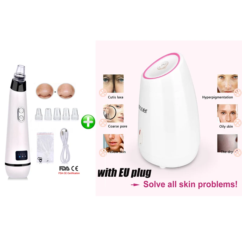 Bundle EU plug Средство для удаления угрей, очиститель пор, вакуумный отсос, пилинг, Удаление прыщей, удаление носа, лица, глубокое очищение, спа-машина для лица - Цвет: Bundle EU plug