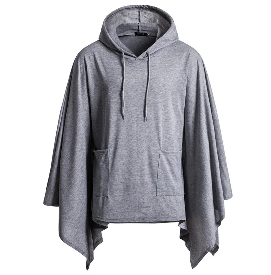 Mens Pocket Irregular Patchwork Hooded Loose Bat Sleeves Hooded Cloak Cape Coat Poncho Outwear Tops Knitting Hoodies Sleeve