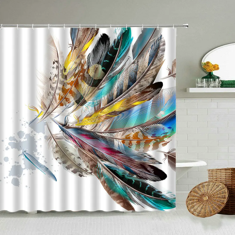 

Занавеска для душа в европейском стиле, водонепроницаемая тканевая занавеска для ванной комнаты с перьями и павлином, 3d-цвет, креативное ис...