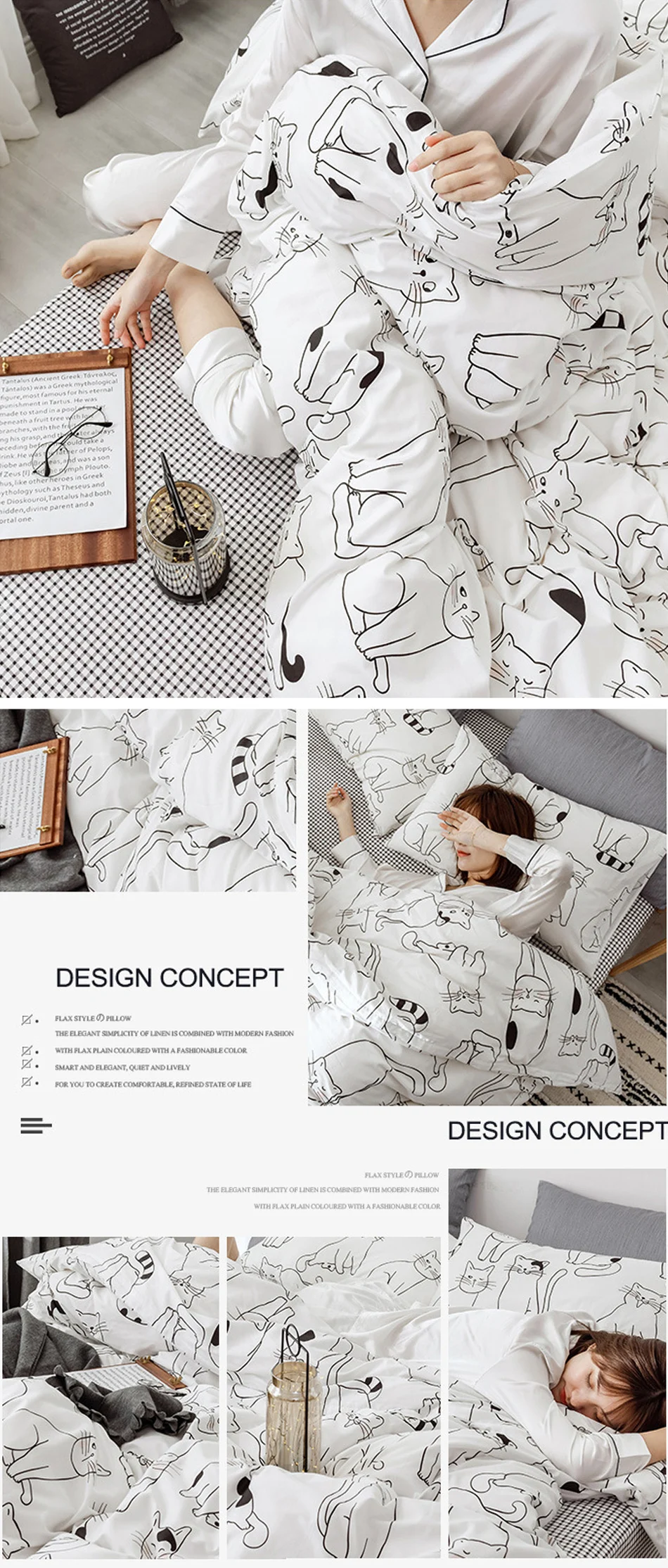 Комплект постельного белья с рисунком кота из мультфильма, Хлопковое одеяло Kawaii, Комплект постельного белья s для женщин и девочек, двуспальные простыни и наволочки