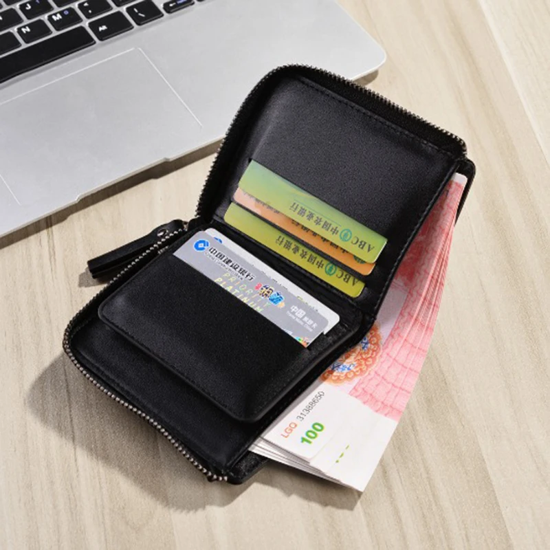 Новинка 2018 модный мужской кошелек из хорошей кожи маленький на молнии короткий