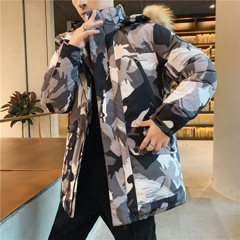 019white camouflage Мужская куртка-пуховик, 90% утиный пух, теплые зимние куртки, мужские Модные повседневные с капюшоном, Толстая теплая ветрозащитная верхняя одежда, пуховики - Цвет: 019white camouflage