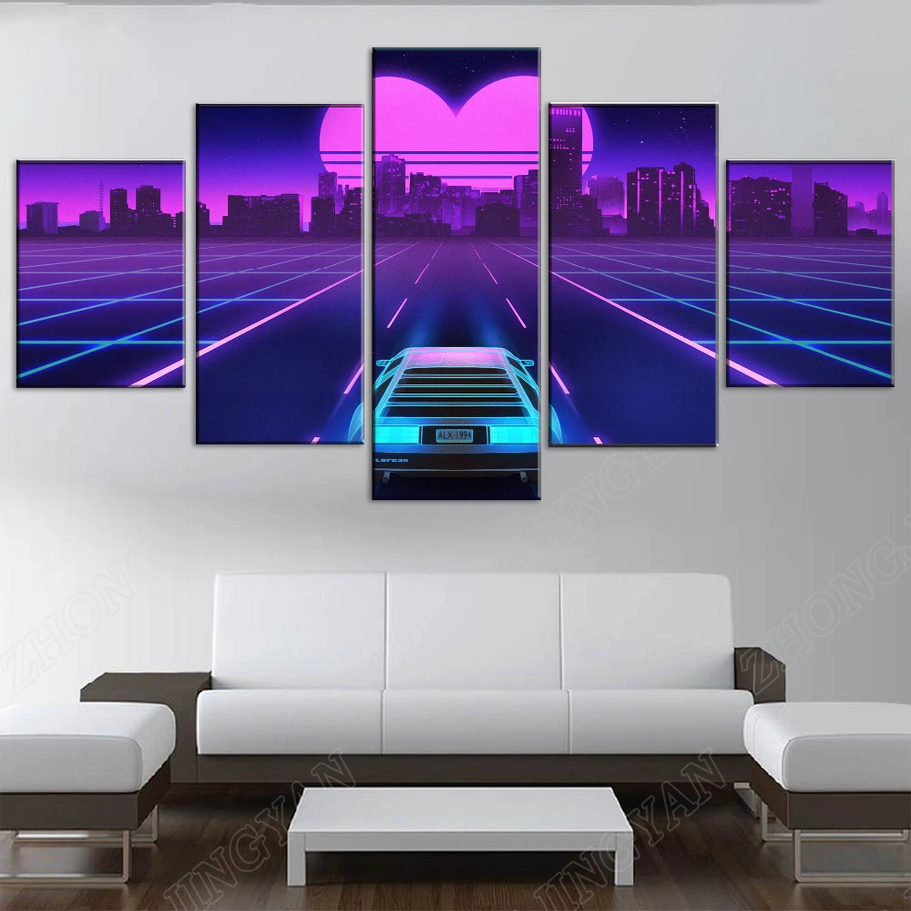 5 шт. абстрактная неоновая городская Ретро волна автомобиль в форме сердца