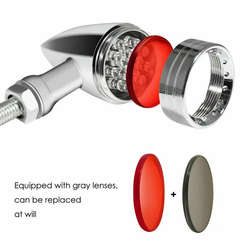 

12V Lights 3-wire Turn Signal Aluminum Blinker Brake Bullet Chrome LED