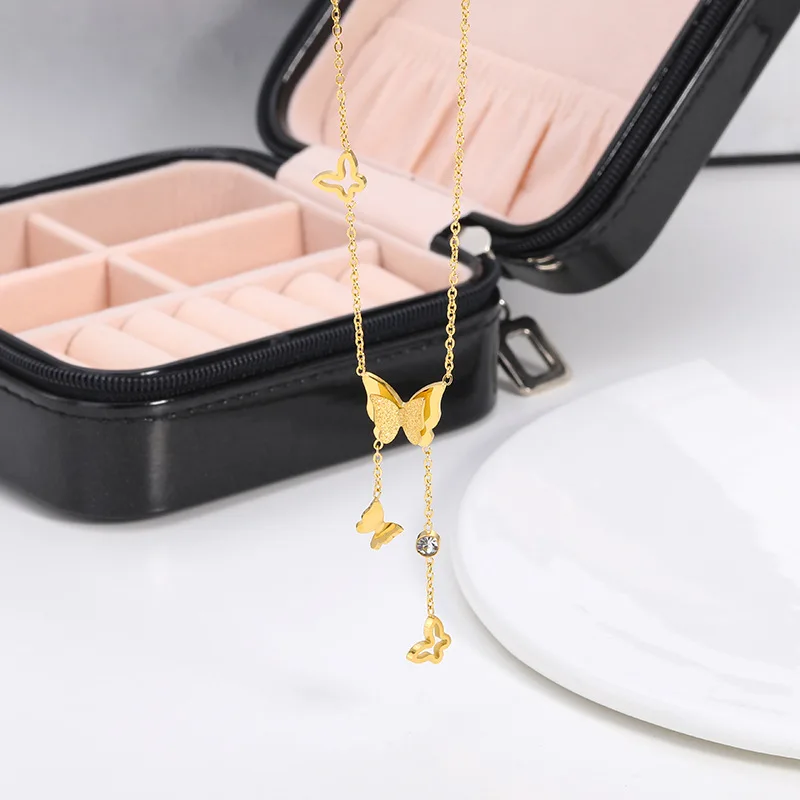 

Женское колье-бабочка из нержавеющей стали, золотая цепочка до ключиц, эстетическое ожерелье-чокер, Подарочная бижутерия, 2021