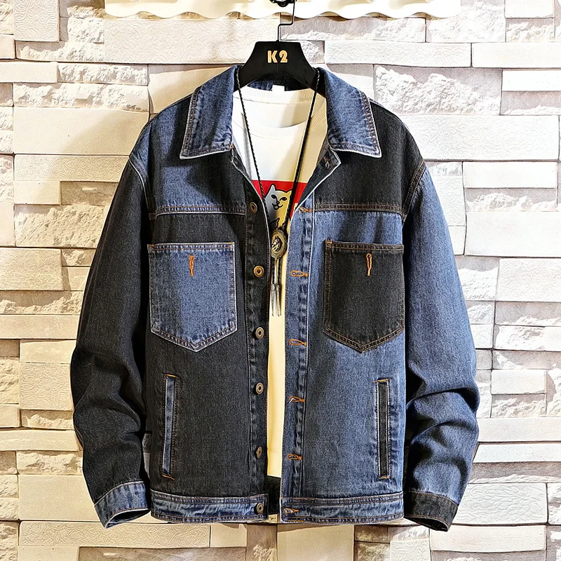 

Autumn Spring 2022 Oversize 5XL 4XL-L MAX CHEST 146CM Denim Jeans Jacket Men Stand Collar Casual Fashion Clothes