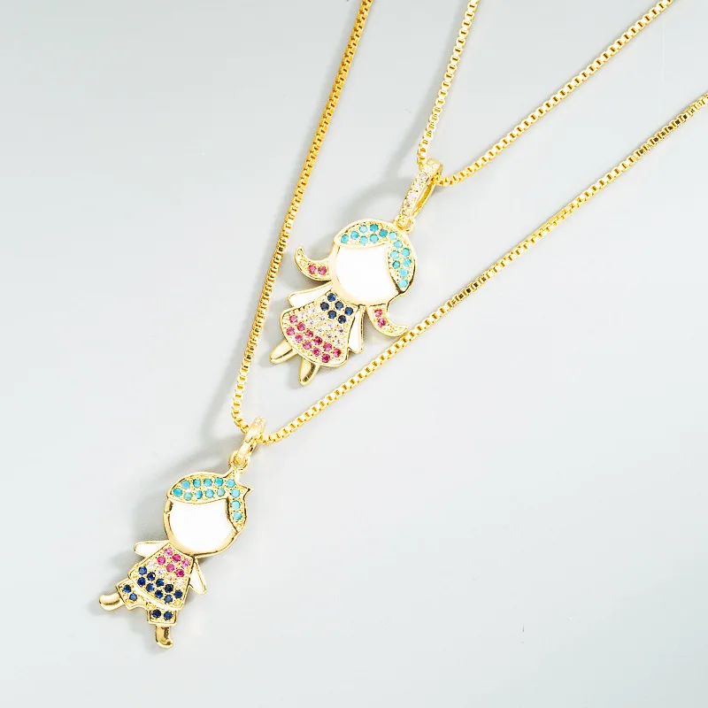 

Origin Summer Cute Fashion Metallic Boy Girl Multicolor Pendant Necklace for Women Shiny Cubic Zircon Chain Necklace Jewellery