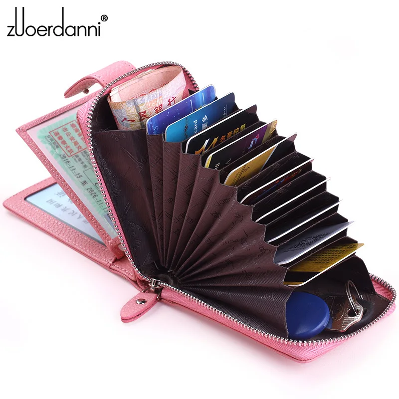 Держатель для карт из натуральной кожи на молнии Большая вместительная Мужская